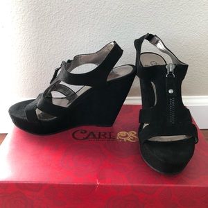CARLOS black suede wedges